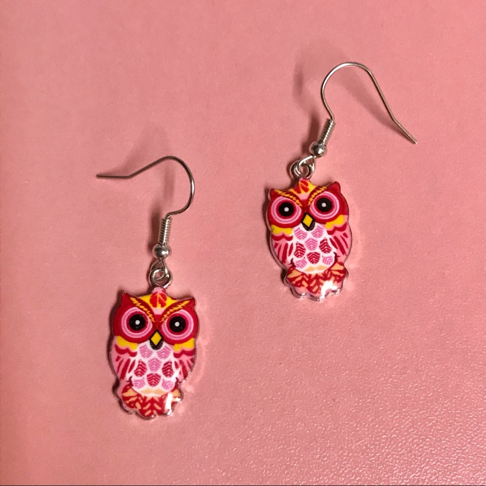 4/$10!!Red owl earrings